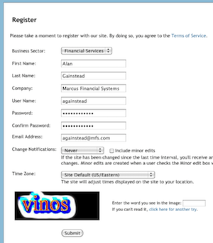 A customized registration form