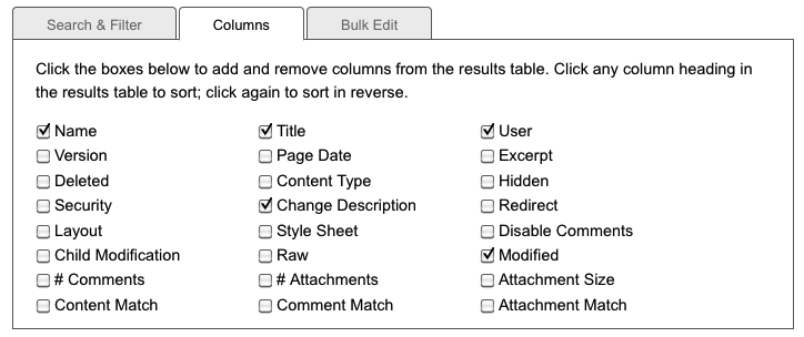 Site Explorer: Columns tab